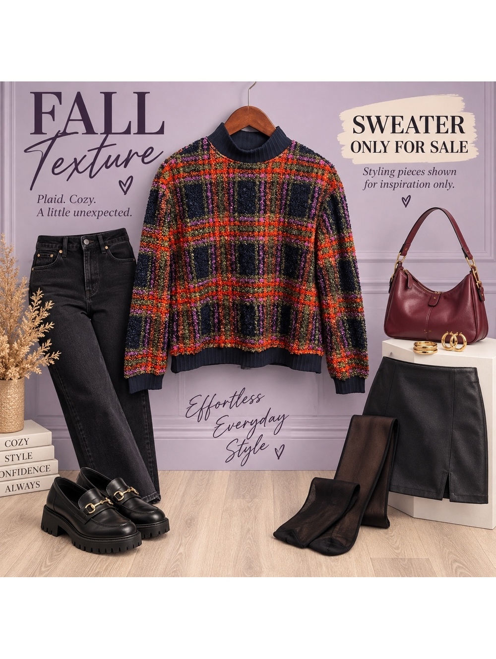 BeachLunchLounge XS Plaid Bouclé Sweater Dark Academia Grandpa Core Fall Cozy